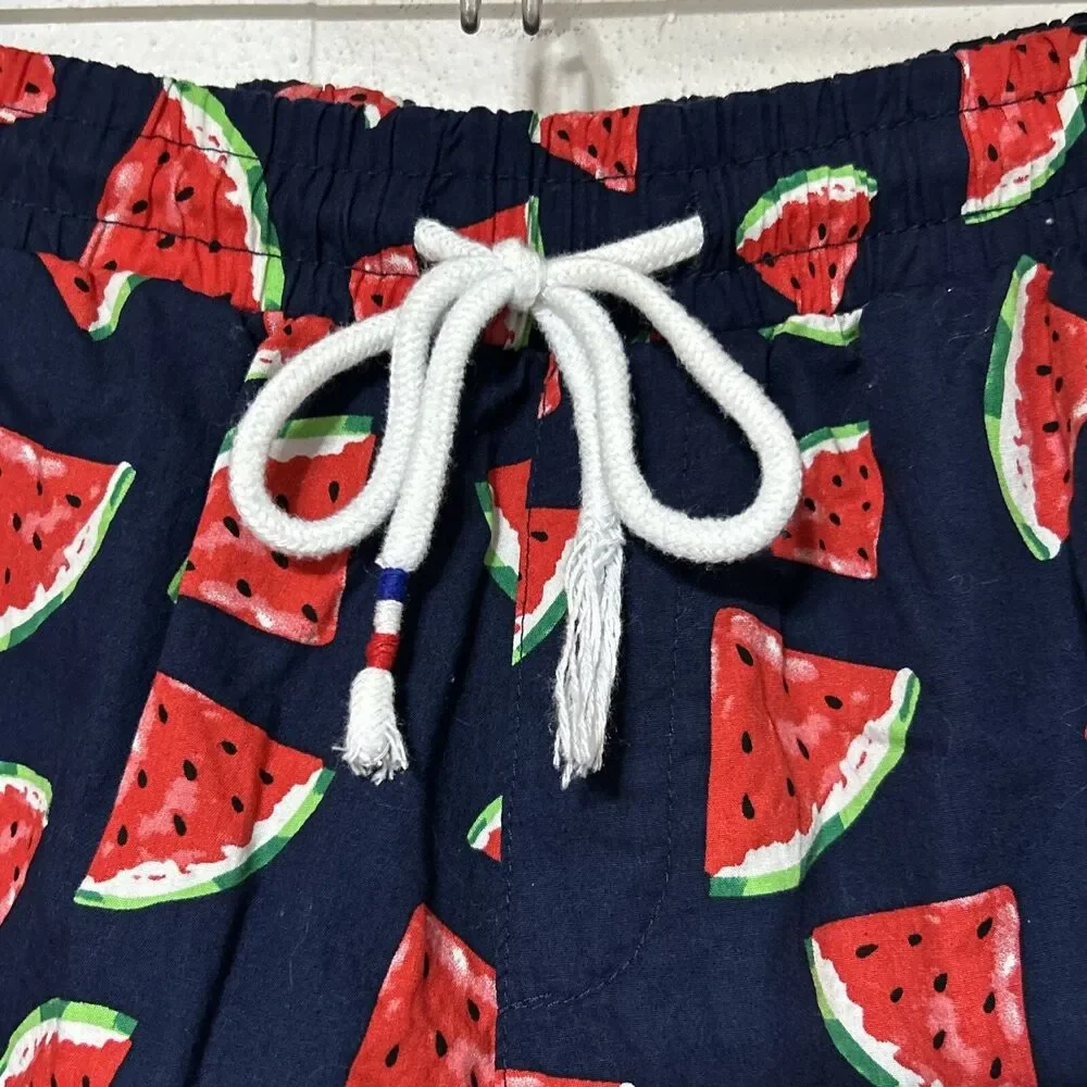 Jogal Watermelon Mens Shorts Sz Medium Navy Blue Red Drawstring Elastic Hawaiian